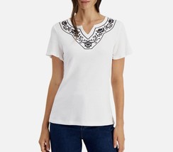 Karen Scott Womens Petite PS Bright White Short Sleeve Split Neck Top NW... - $17.63