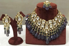 Indian Bollywood Bridal Fashion Jewelry Kundan Enamel Necklace Gold Plated Set - £188.85 GBP