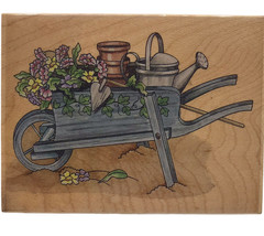 Stamps Happen Wheelbarrow Flowers Watering Can Pots Rubber Stamp 60024 Stamp - $6.87