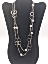 Vintage Lia Sophia Silver Faux Pearl Circle Layer Necklace Estate Gift - $15.76