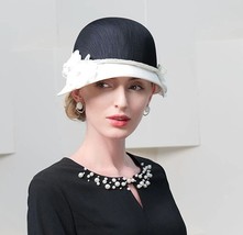 Elegant White Black Hats With Flower British Top Hat Ladies Vintage Cocktail Tea - £62.68 GBP