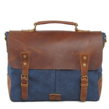 Vintage Waxed Canvas Male Messenger Bag Oiled Leather Military Business Bag Larg - £81.75 GBP