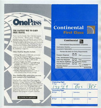 Continental Airlines First Class Ticket Jacket Ticket &amp; Boarding Pass - £17.21 GBP