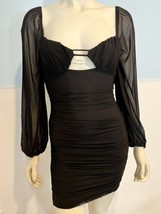 Princess Polly Black Square Neck Sheer Long Sleeve Body Con Dress Sz 4 - £22.77 GBP