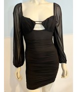 Princess Polly Black Square Neck Sheer Long Sleeve Body Con Dress Sz 4 - £22.84 GBP