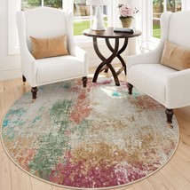 Abstract Round Rug For Living Room, Washable 5Ft Colorful Living Room Area Rug L - $107.99