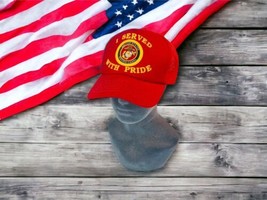 I Served With Pride US Marine Corps Red Meshback Snapback Trucker Hat Vintage - £17.97 GBP
