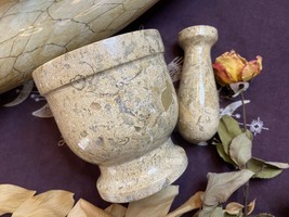 Large Fossil Stone Mortar and Pestle, Pagan, Witchcraft, Occult, Altar Tools - £35.86 GBP