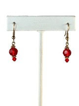 Gold Tone French Wire Red Crystal Earrings (N11) - £6.35 GBP