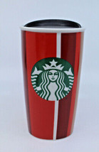 Starbucks Coffee Ceramic Travel Mug Tumbler 2018 Red Gold Stripes 12 oz 355 ml  - £33.26 GBP