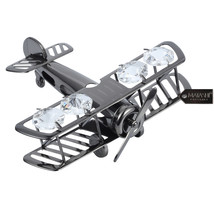 Matashi Gunmetal Grey Crystal Studded Bi Plane Ornament Christmas Gift - $24.99