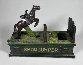 Vintage Showjumper Mechanical Coin Bank Equestrian Horse Jockey Cast Iron~Works - £39.10 GBP