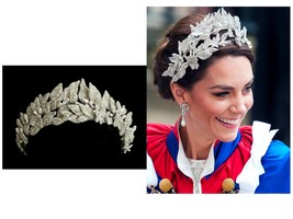  Handmade laurel tiara, leaf Embroidery headpiece,Kate middleton&#39;s coronation  - £630.93 GBP