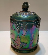 Vintage Indiana Carnival Glass Canister Jar Grapes Green Purple  - £89.61 GBP