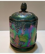 Vintage Indiana Carnival Glass Canister Jar Grapes Green Purple  - $111.84