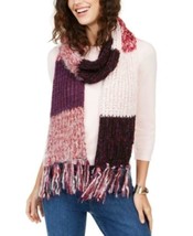 MSRP $39 Inc Colorblocked Fringe Muffler Scarf Dark Pink One Size - $14.96