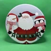 Cookie Tin Box Round Christmas Farm Fresh Santa Claus Snowman Penguin Co... - £9.42 GBP