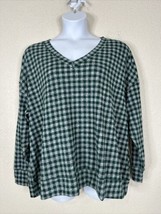 NWT Lee Womens Plus Size 2X Green Gingham Check V-neck Knit Shirt Long Sleeve - £17.98 GBP