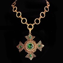 Huge Maltese Cross necklace - Green Celtic cross - medieval necklace - renaissan - £222.94 GBP