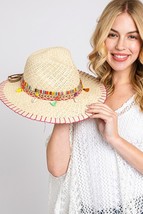 Handmade Beach Summer Sun Straw Hat Accessory Stitch Edged Ribbon Tassel Shell  - £28.90 GBP