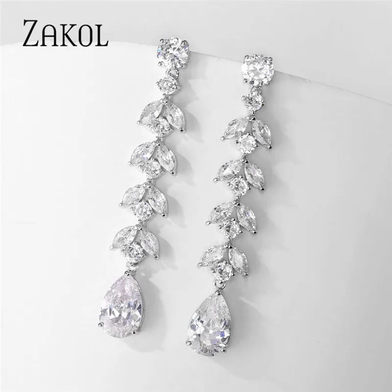 High Quality Classic AAA Cubic Zirconia Long Leaf Pendant Dangle Earrings Weddin - $23.30