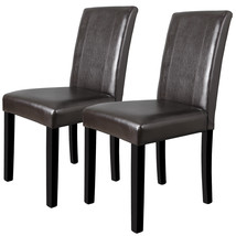 2Pcs Leather Padded Dining Room Waterproof Chairs Solid Wood Legs Urban Style - £100.76 GBP