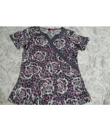 Beyond Scrubs Xs Womens Scrub Top Grey Pink Floral with roses NEW - £15.56 GBP