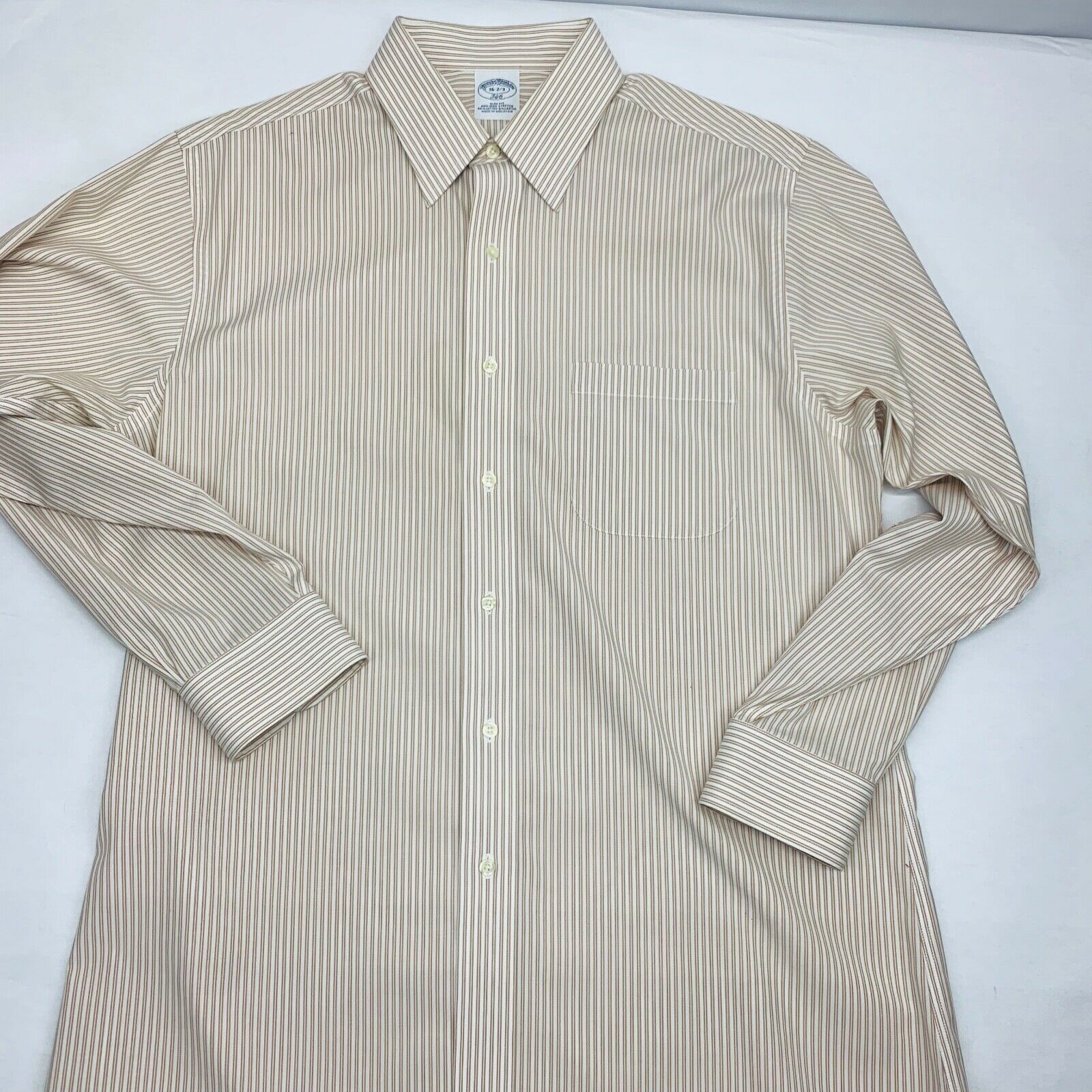 Brook Brothers Mens Button Front  Large 16 2/3 Cream Casual Dress Long S... - $14.39