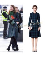 Kate Middleton Inspired Flattering Midi Dress in Long-Sleeved Black Watc... - $139.99
