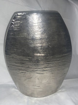 Crate &amp; Barrel white ceramic Allegra vase Metallic Silver 11” Tall EUC - $39.58