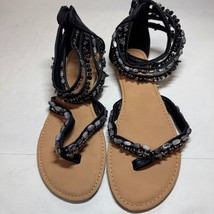 Zigisoto Womens 9 M Black Beaded Strappy Flat Sandals PREOWNED YJ2 - $29.39