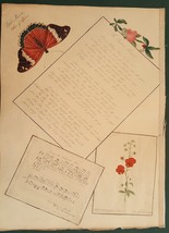 1824 Antique Best Orig Art Painted Butterfly Music Floral Penmanship Poem Folk - £92.46 GBP