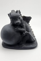 Obsidian Unpolished Baby Dragon With Sphere, Nice Detail, Adorable Baby ... - £40.99 GBP