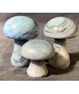 Natural Agate Hand Carved 3 family Mushrooms paperweight 3&quot; and 2 1/2&quot; t... - $145.27 CAD