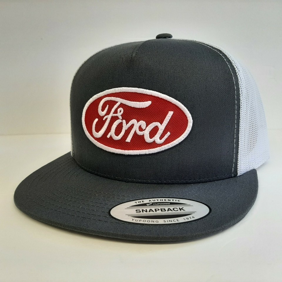 Ford Embroidered Patch Flat Bill Hat Cap Mesh Snapback Gray - $27.71
