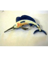 Vintage Blue &amp; White Enamel &amp; Sterling Swordfish Brooch - $116.49 CAD