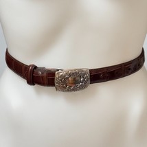 TALBOTS Women&#39;s Belt Brown Moc-Croc Embossed Leather Silver-tone Buckle ... - £14.06 GBP