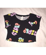 Mezzanine black crop cropped top sz M bright colors GIRL pattern SO CUTE - €3,47 EUR