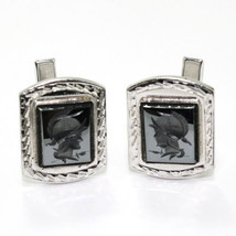 Vintage Sterling Silver Carved Hematite Roman Soldier Cufflinks - £15.57 GBP