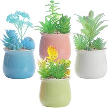 4Pcs Artistic Artificial Succulents in Ceramic Pots Colorful Potted Fake Succule - £44.77 GBP
