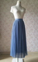 Dusty Blue Pleated Tulle Skirt Women Plus Size Tulle Pleated Skirt image 2