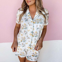 Printed Cardigan Short Sleeve Single-breasted Casual Suit Home Pajamas F... - $45.86 CAD
