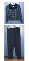 Vintage Dark Academia Suit Plaid Blazer Velvet Collar Navy Pants Size 6 8 Y2K - £27.96 GBP