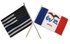 K&#39;s Novelties 12x18 12&quot;x18&quot; Wholesale 2 Flag Combo USA Police Blue &amp; Iowa State  - £8.57 GBP