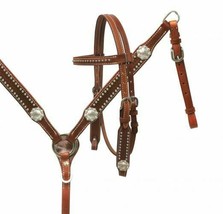 Western Pony Size Horse Bridle + Breast Collar Leather Tack Set w/Silver Conchos - $66.65