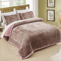 Solid Woodrose Heavy Korean Mink Sherpa Comforter Embossed Bed Blanket - £95.90 GBP