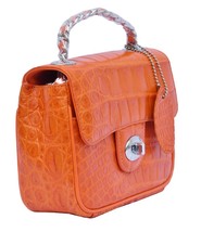 Excelling Tahiti Gold Orange Genuine Crocodile Belly Leather Ladies Hand Bag - £615.08 GBP