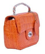 Excelling Tahiti Gold Orange Genuine Crocodile Belly Leather Ladies Hand Bag - £626.57 GBP