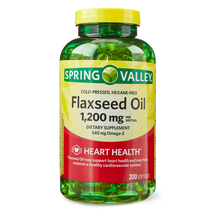 Spring Valley Flaxseed Oil Heart health, 1200 mg Dietary Supplement 200 Softgels - £21.50 GBP