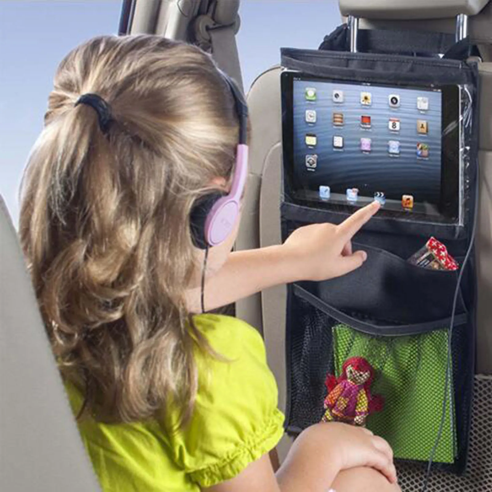 Car Seat Back Organizer - Kick Mats with Clear Touch Screen Window - £13.39 GBP